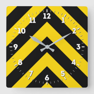 Bold Highway Traffic Bumble Bee Chevrons on a Square Wall Clock