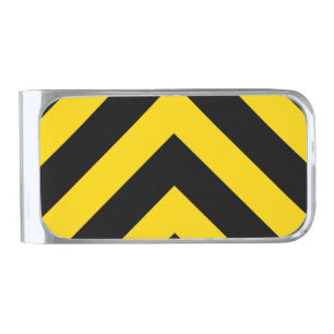 Bold Highway Traffic Bumble Bee Chevrons Silver Finish Money Clip