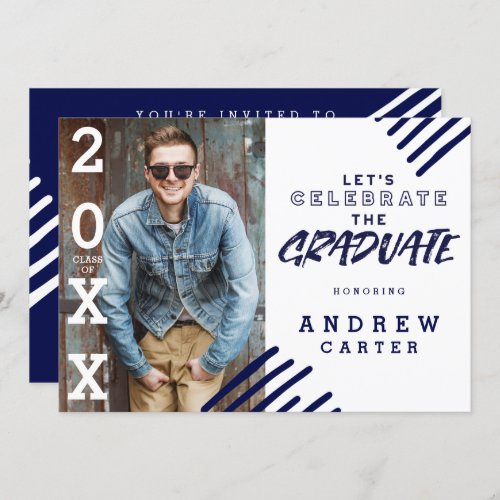 Bold Hip  Modern Navy Blue Graduation Invitation