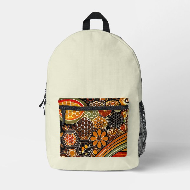 Bold Honeycomb Backpack | Retro Bee Design (Front)