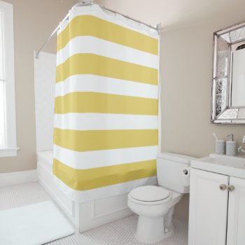 Bold Horizontal Cabana Striped Yellow Shower Curtain by AnyTownArt at Zazzle