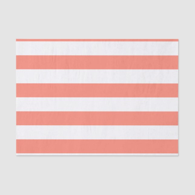 Bold Horizontal Coral and White Stripes Tissue Paper (Front)