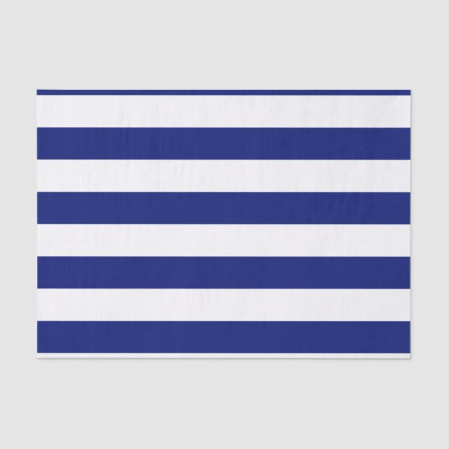 Bold Horizontal Navy and White Stripes Tissue Paper (Front)