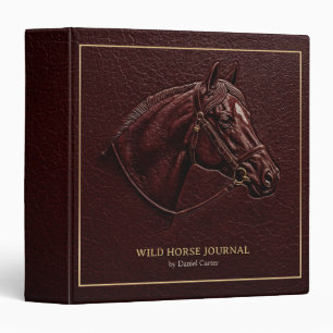 Bold Horse Head Gold Frame Classic Brown Leather 3 Ring Binder