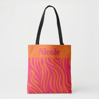 Bold Hot Pink And Orange Abstract With Name Tote Bag by DancingPelican at Zazzle
