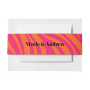 Bold Hot Pink and Orange Abstract with Names Invitation Belly Band