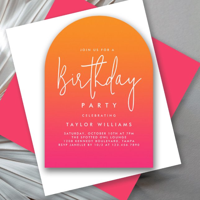 Bold Hot Pink and Orange Simple Minimal Birthday Invitation (Available in both printed and instant download digital formats.)