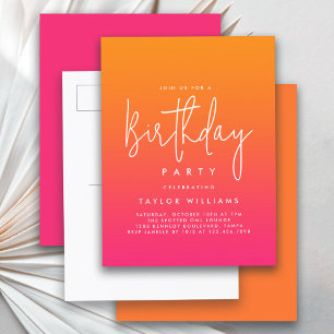 Bold Hot Pink and Orange Simple Minimal Birthday Postcard