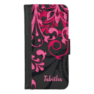 Bold Hot Pink Black Elegant Floral iPhone 8/7 Wallet Case