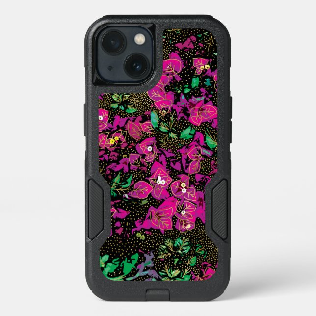 Bold Hot Pink Bougainvillea Polka Dot Pattern Otterbox iPhone Case (Back)