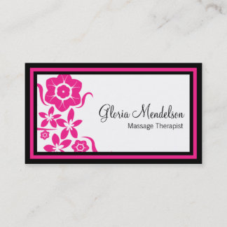 Bold Hot Pink Floral Massage Therapy Business Card