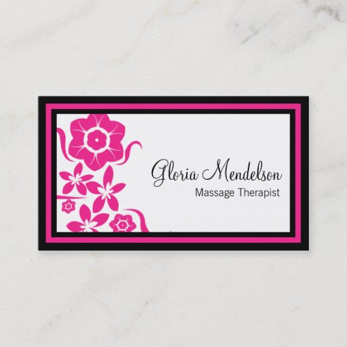 Bold Hot Pink Floral Massage Therapy Business Card