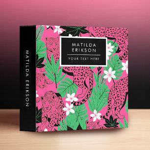Bold Hot Pink Leopard Tropical Jungle Seamless Pat 3 Ring Binder