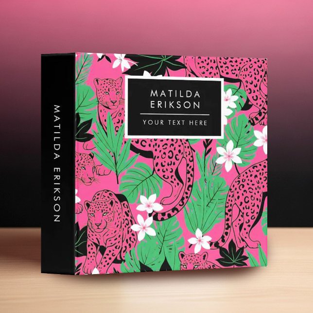 Bold Hot Pink Leopard Tropical Jungle Seamless Pat 3 Ring Binder (Creator Uploaded)