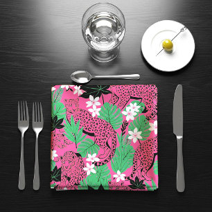 Bold Hot Pink Leopard Tropical Jungle Seamless Pat Cloth Napkin