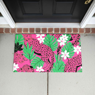 Bold Hot Pink Leopard Tropical Jungle Seamless Pat Doormat