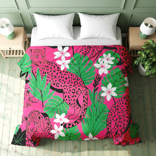 Bold Hot Pink Leopard Tropical Jungle Seamless Pat Duvet Cover