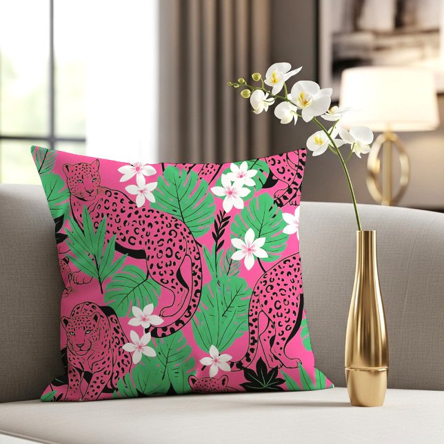Bold Hot Pink Leopard Tropical Jungle Seamless Pat Throw Pillow (Creator Uploaded)