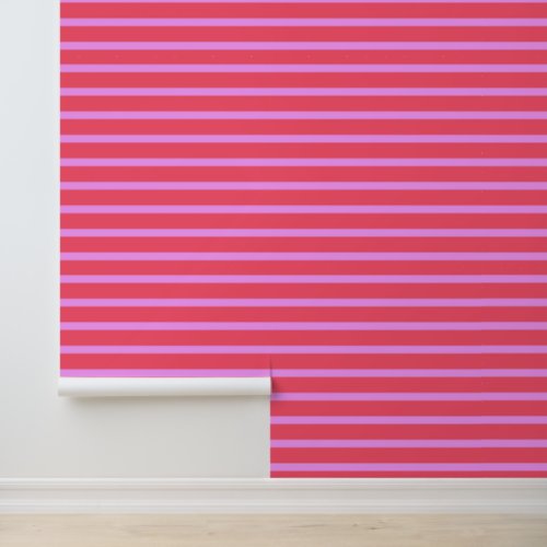 Bold Hot Pink _ Magenta Horizontal Striped Pattern Wallpaper