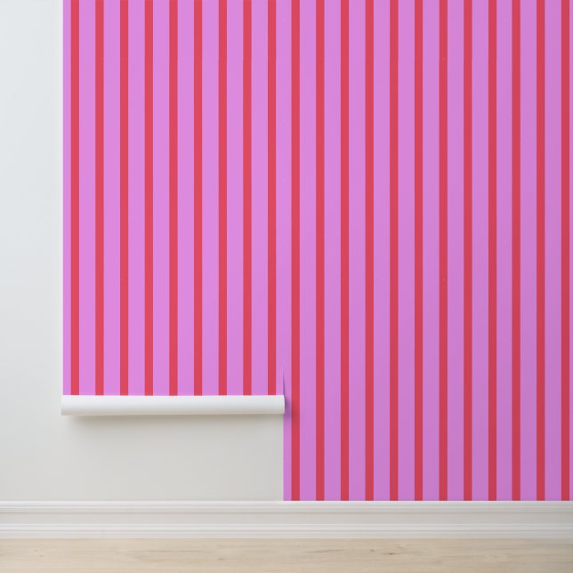 Bold Hot Pink - Magenta Striped Pattern Wallpaper (Application)