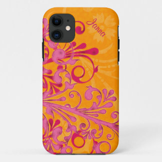 Bold Hot Pink Orange Elegant Floral iPhone 5 Tough 11 Case