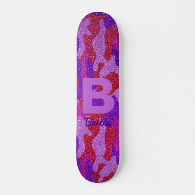 Bold Hot Pink Red & Purple Glitter Camouflage Camo Skateboard (Front)
