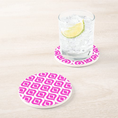 Bold Hot Pink Retro Chic Ikat Ogee Art Pattern Drink Coaster