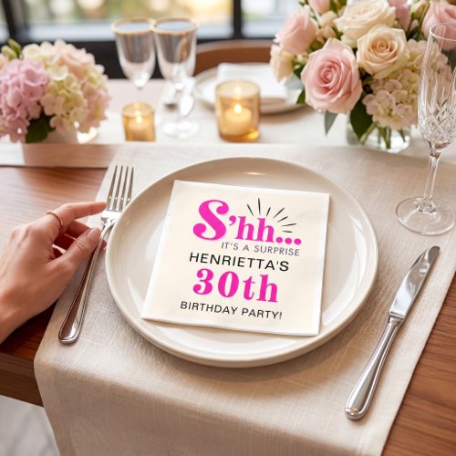 Bold Hot Pink Surprise 30th Birthday Napkin