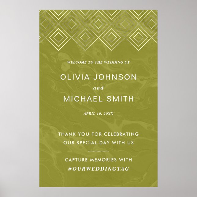 Bold Hues Chartreuse Green Marble Welcome Poster (Front)