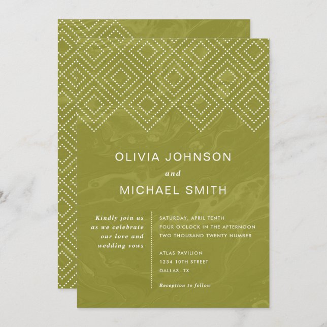 Bold Hues Chartreuse Marble Wedding Invitation (Front/Back)