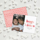 Bold Hugs and Kisses Photo Valentine's Day Holiday Postcard<br><div class="desc">Bold Hugs and Kisses Photo Valentine's Day Card is simple and modern with colorful typography ,  rose gold script and a vertical photo on the front. The back is a mailable postcard with a heartfelt message from the sender. Click the edit button to customize this design.</div>