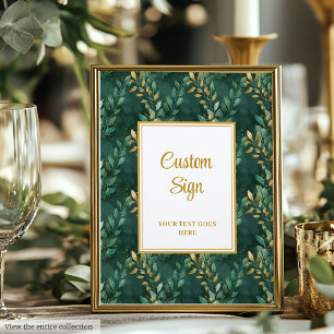Bold Hunter Green Gold Greenery Wedding Custom  Poster