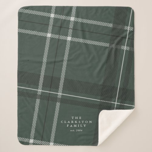 Bold hunter green plaid personalized family sherpa blanket
