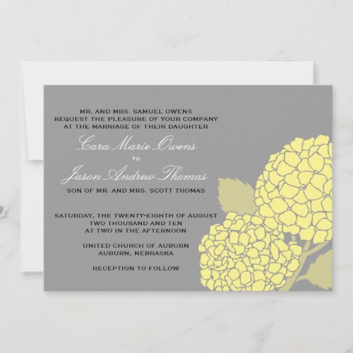 Bold Hydrangea Wedding Invitation- Gray/Yellow