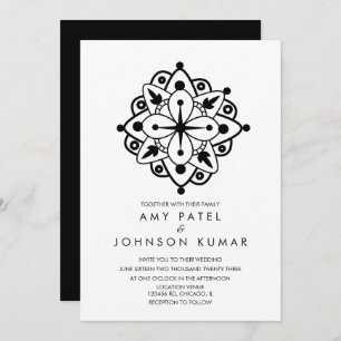 Bold Indian Hindu Black White Wedding Invitation