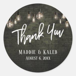 Bold Industrial Bricks w/ Edison Lights Thank You Classic Round Sticker