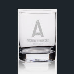 Bold initial and name simple rustic rocks glass<br><div class="desc">This simple personalized etched glass makes a great bachelor party favor or groomsman gift. Part of the Lea Delaveris Design "golf and brews" collection, this black text shot glass features a large initial, name and title or nickname. Say thank you to your bridal party with this simple shot glass or...</div>