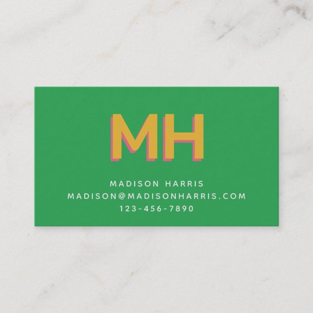 Bold Initial Minimalist Classic Retro Green Business Card (Front)