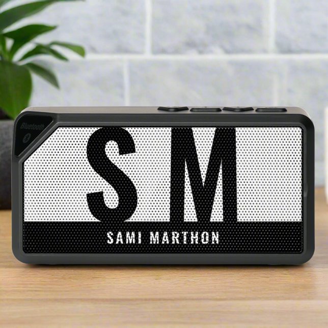 Bold Initial Monogram Name Black & White Birthday Bluetooth Speaker (Creator Uploaded)