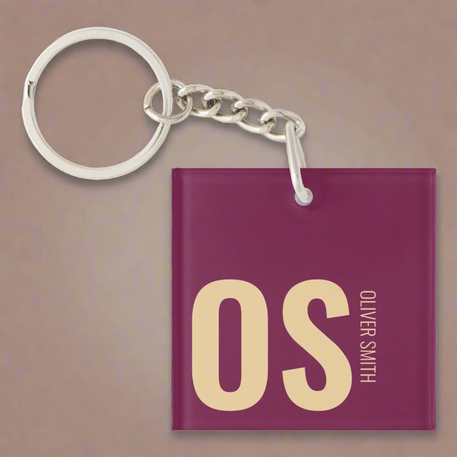 Bold Initial Monogram Name Burgundy Girly  Keychain (Creator Uploaded)