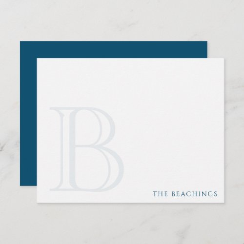 Bold Initial Navy Blue Classic Family Stationery Note Card