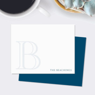 Bold Initial Navy Blue Classic Family Stationery Note Card