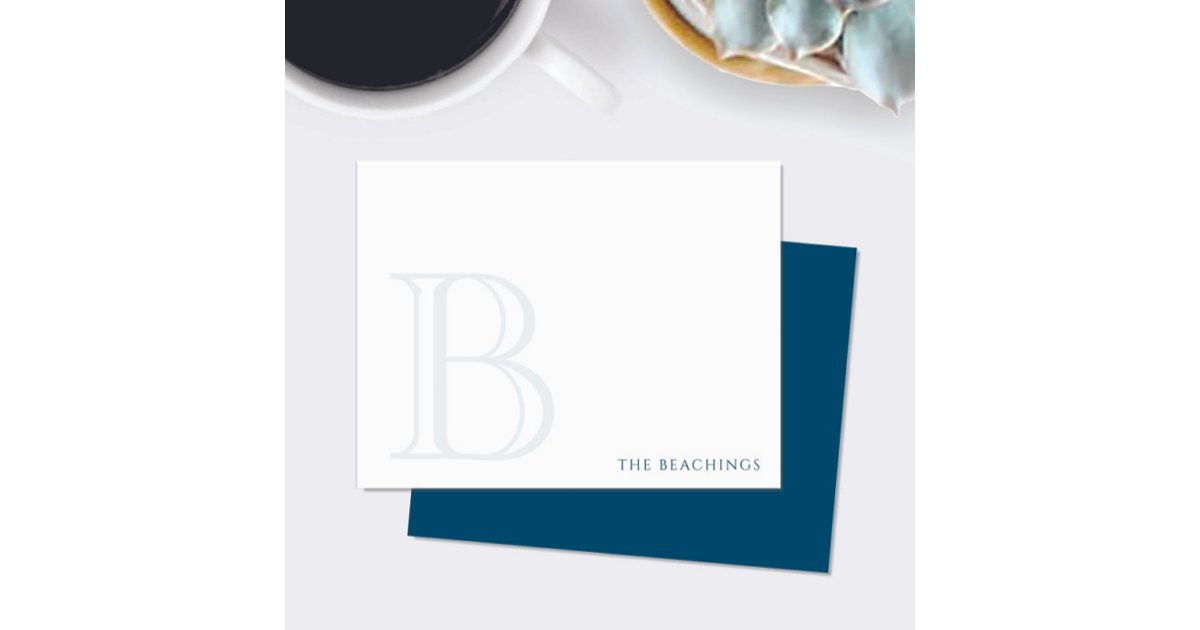 Bold Initial Navy Blue Classic Family Stationery Note Card | Zazzle