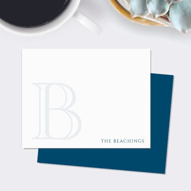 Bold Initial Navy Blue Classic Family Stationery Note Card (Creator Uploaded)