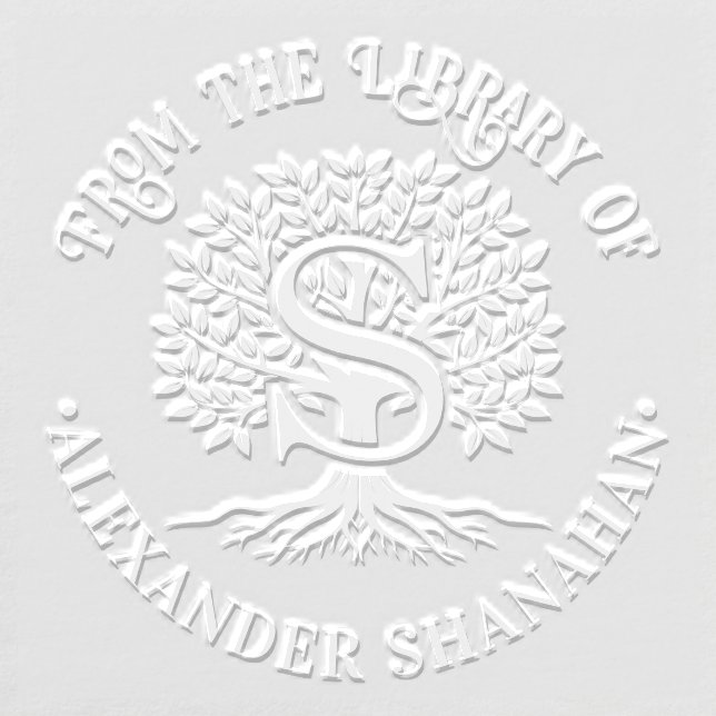 Bold Initial Over Tree of Life Library Name #2BP Embosser (Design)