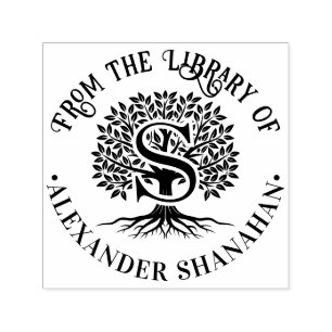 Bold Initial Over Tree of Life Library Name #2BP Self-inking Stamp