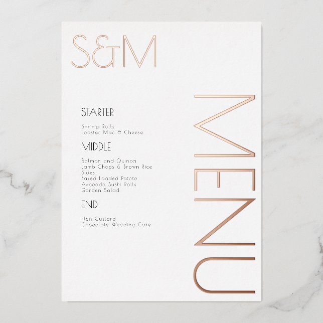 Bold Initial Wedding Pressed Day of Menu Cards (Front)