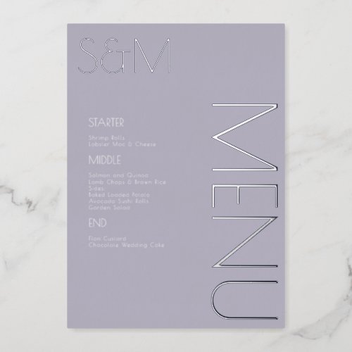 Bold Initial Wedding Pressed Silver Menu Cards