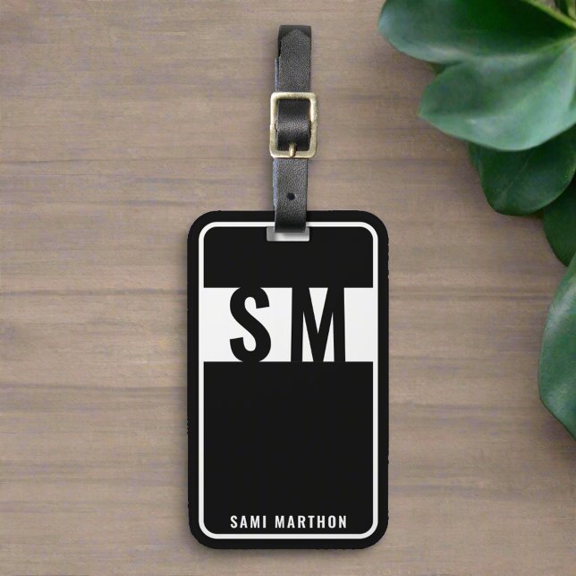 Bold Initials Monogram Black & White Professional Luggage Tag (Creator Uploaded)