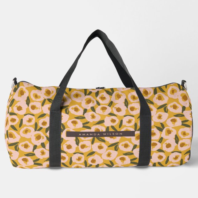 Bold Inky Floral Pattern | Hand-Drawn Botanical Duffle Bag (Front)